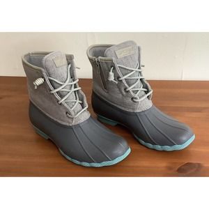Sperry Saltwater Women’s Rain Duck Boots 9.5 Gray Blue Fleece Lined